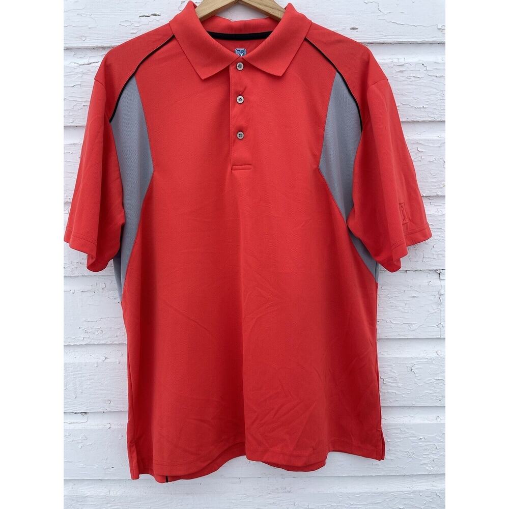 PGA Tour Golf Polo Shirt Airflux Orange Gray Mens XL Dry Cool Athletic Gear